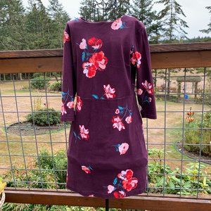Old Navy Women's sz Small Plum Purple Floral 3/4 Sleeve Knee Length A-line Dress